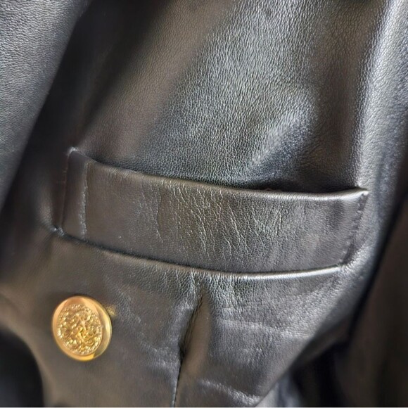 Vintage Real Leather Black Double Breasted Gold Button-up Leather Jacke… - Picture 5 of 8
